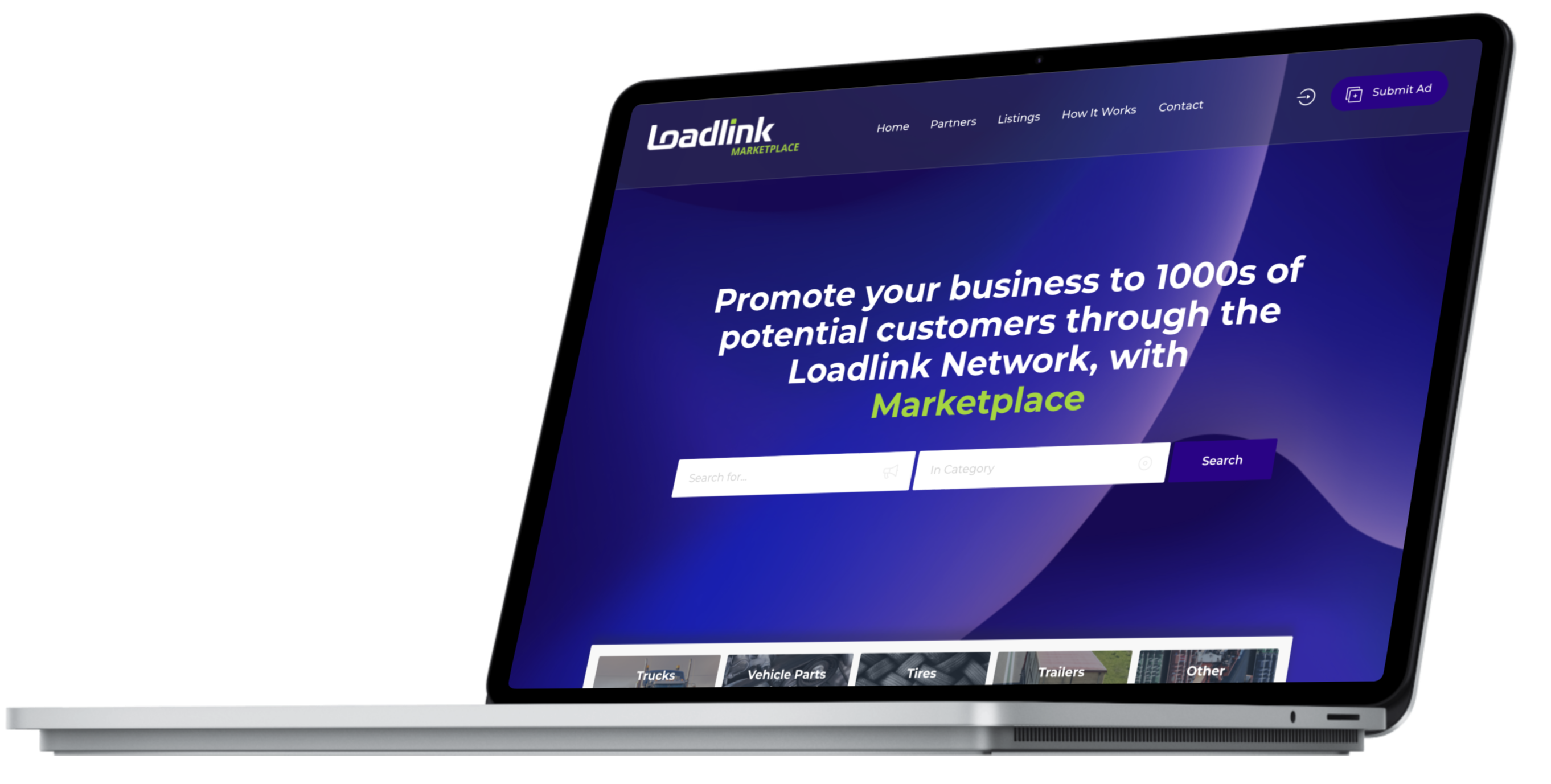 Opened laptop with Loadlink Marketplace user interface